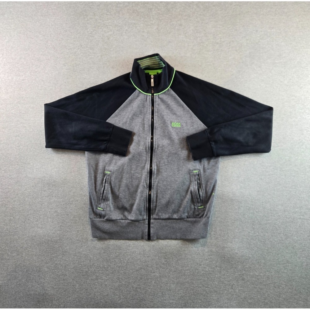 Hugo Boss Green Label Track Jacket Mens M Grey/Black Full Zip Mock Neck